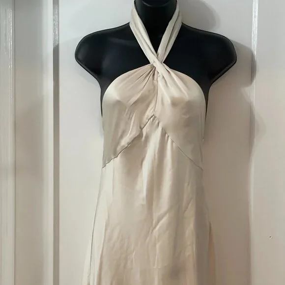 🌙 Anthropologie Halter Satin Maxi Dress – Noir Glam Luxe 🖤 - Picture 7 of 16